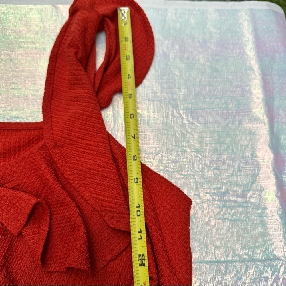 Nine West Women’s M Tiered Flutter Sleeveless Top Dogwood Leaf Red - Picture 12 of 14